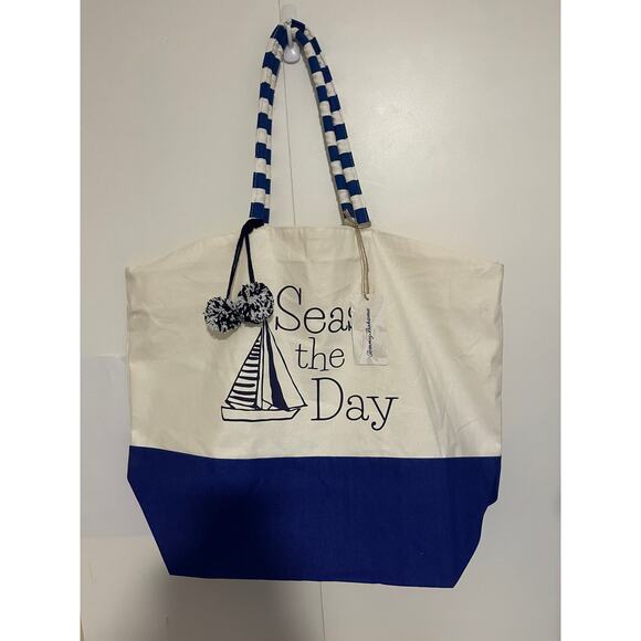 Tommy Bahama  Seas the Day XL Canvas Beach Bag Tote NEW - Picture 1 of 3